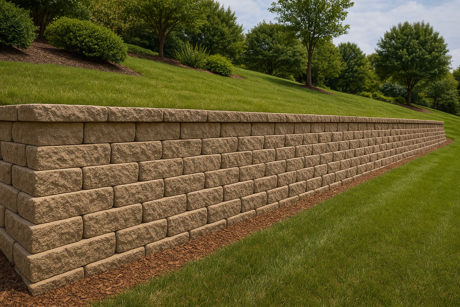 Before and after retaining wall repair in Dallas