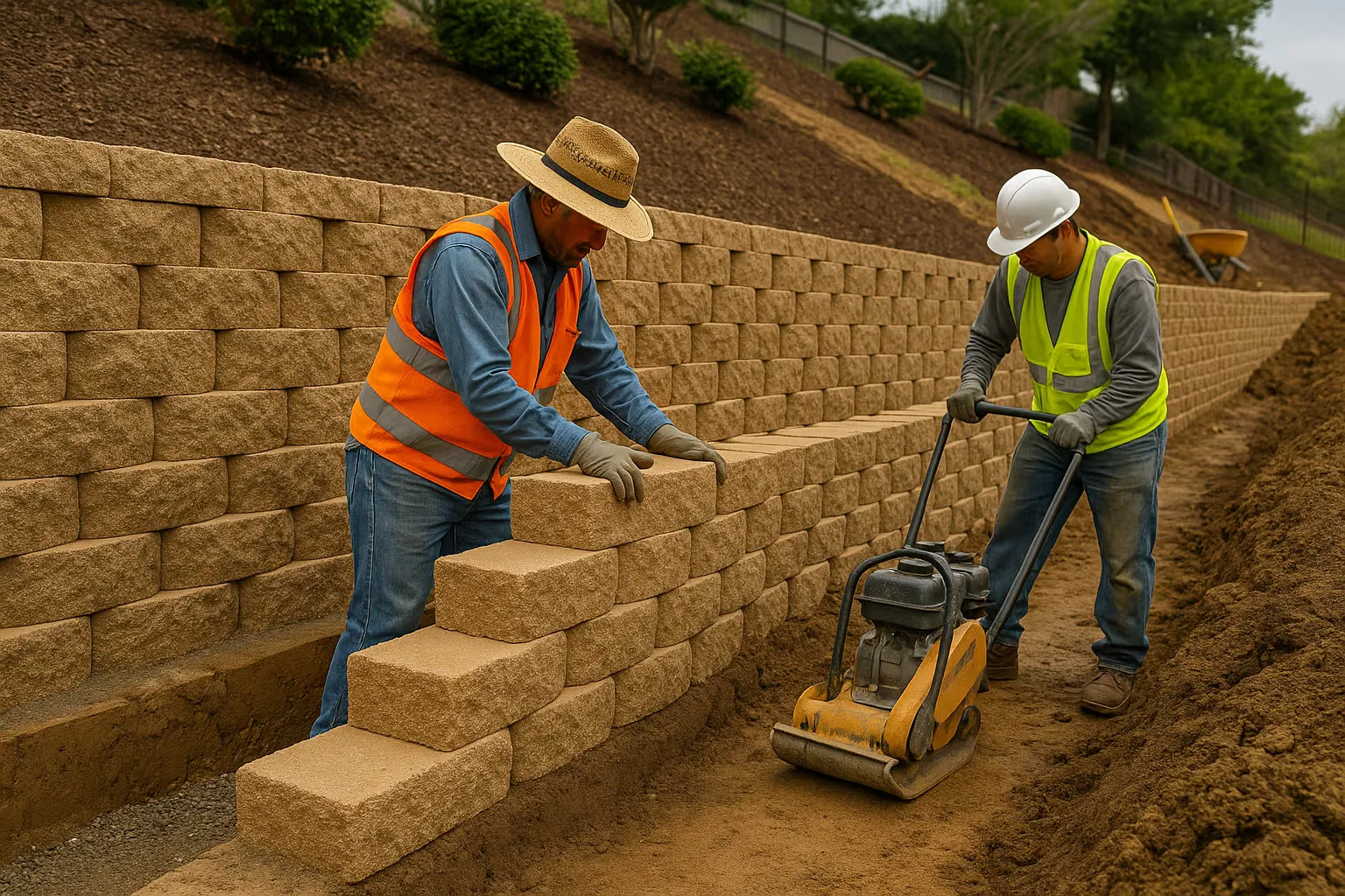 Finished stone retaining wall in Dallas backyard